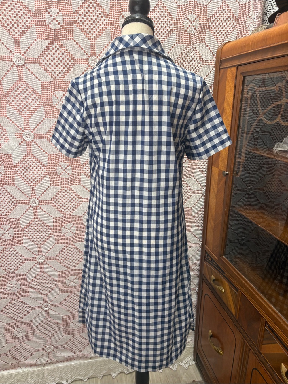 Blue Gingham Shirt Dress with Embroidered Pockets Sz sm/m - Picture 7 of 9